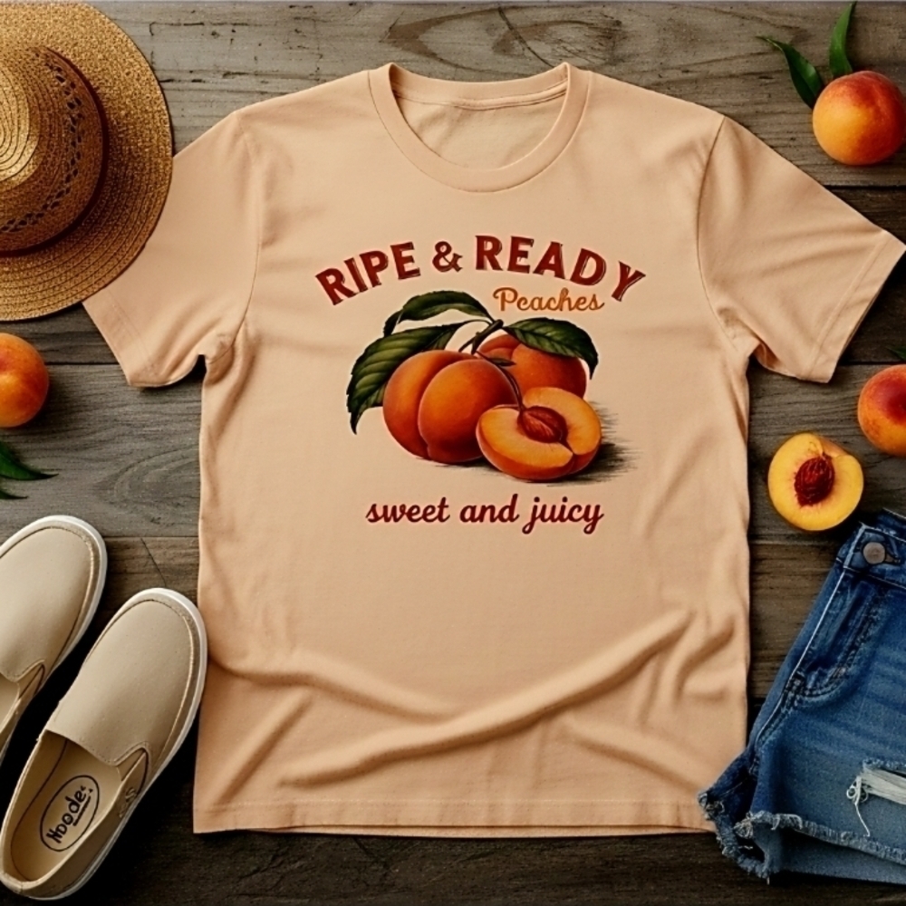 Ripe & Ready Peaches Tee • Retro Fruit Graphic T‑Shirt • Summer Peach Top